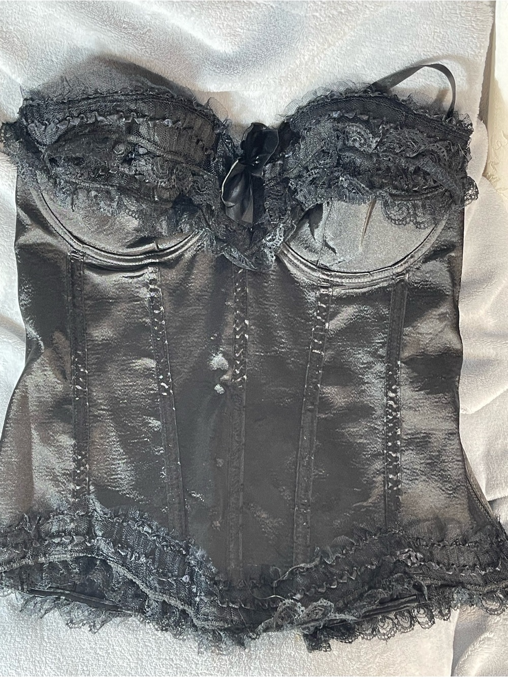 Black Lace Satin Bustier Corset - Women Intimates & Sleepwear